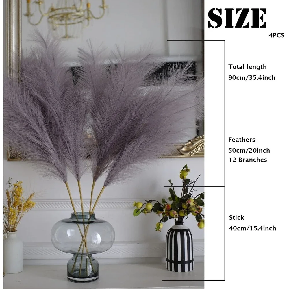 Set of 4 Gray Long Pampass Grass Branches 35'' Artificial Pampas Grass